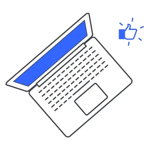 ノートパソコンと親指を立てたグッドマークのイラスト